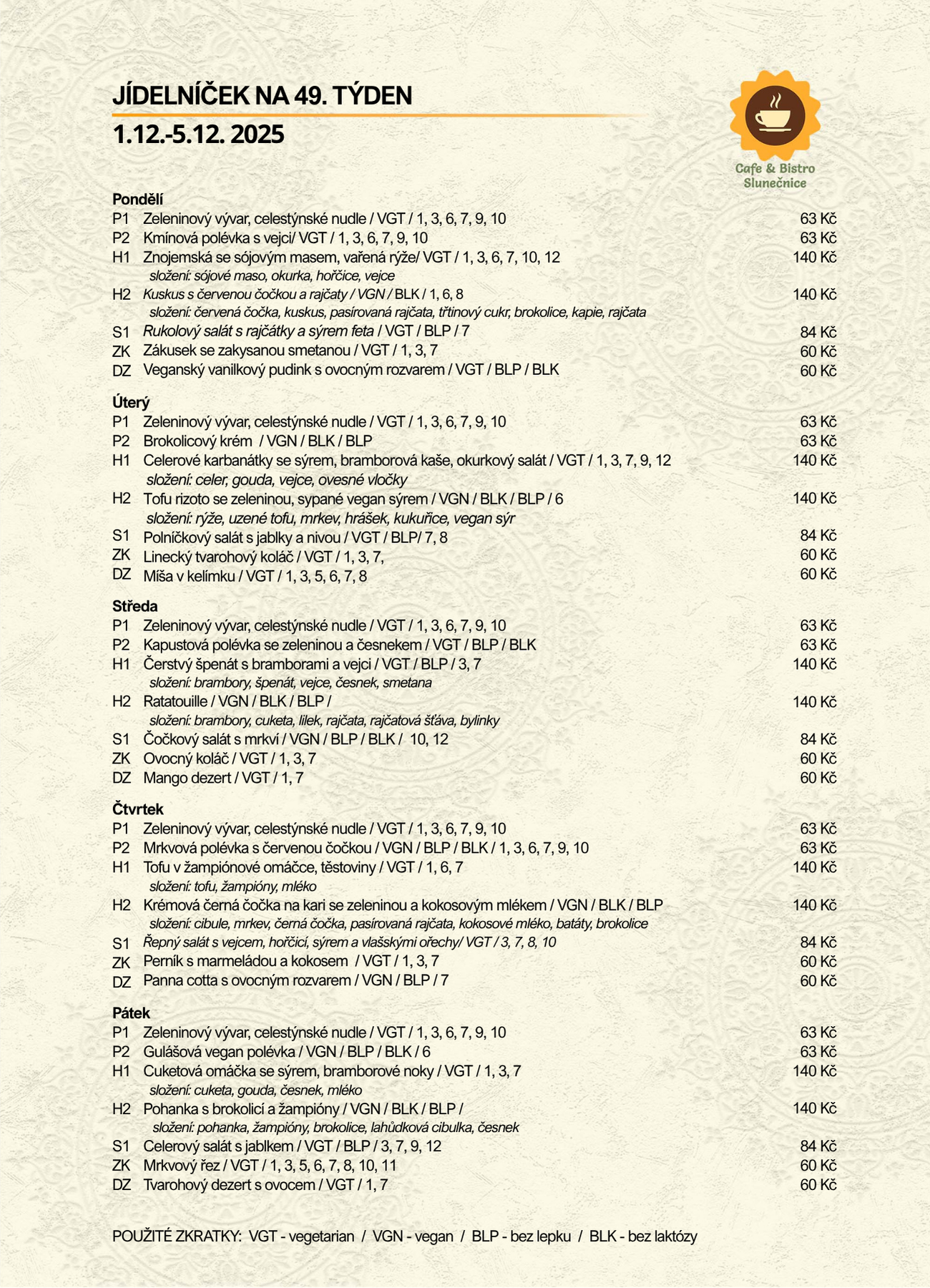 Týdenní jídelníček 49