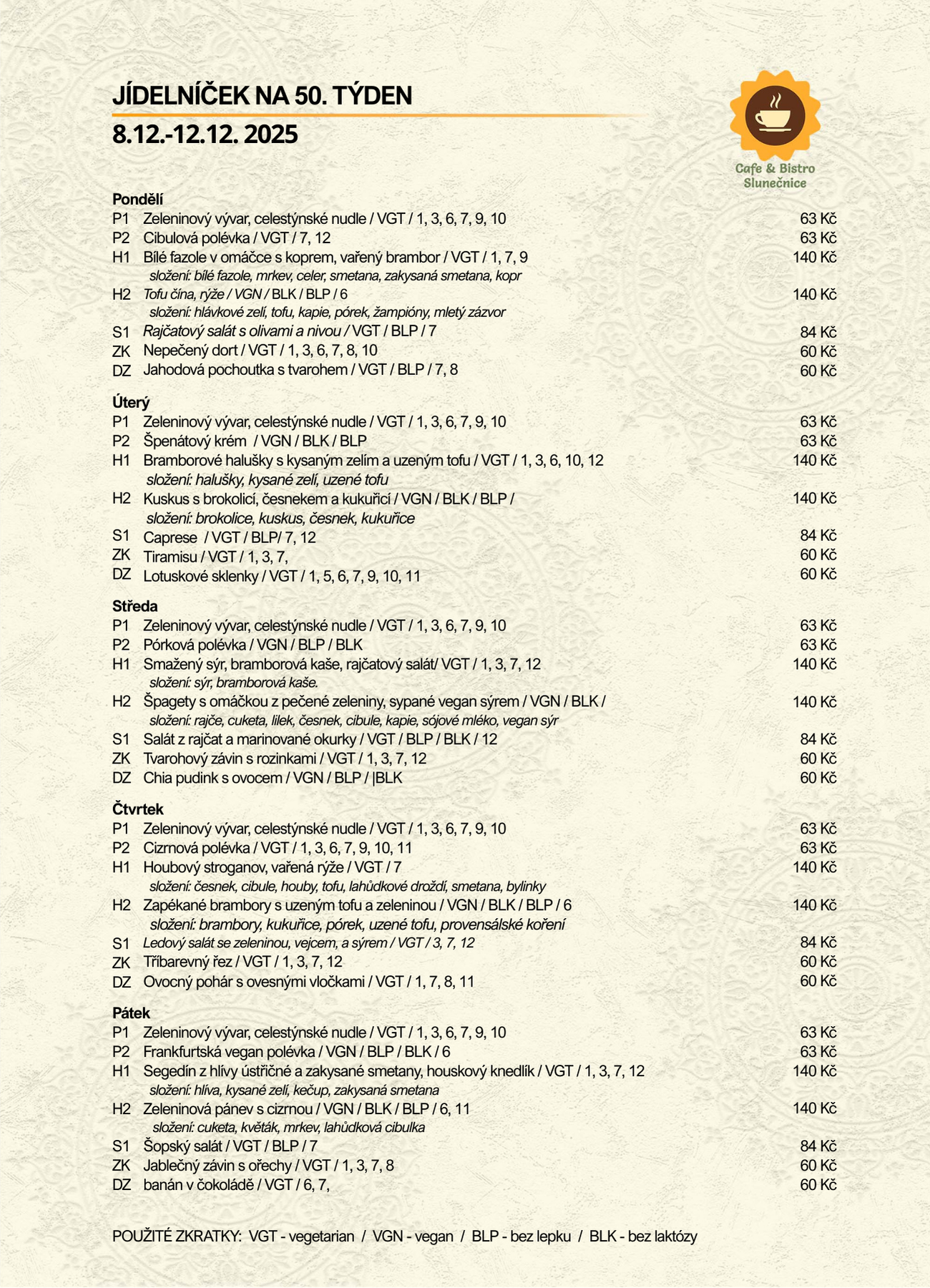 Týdenní jídelníček 50